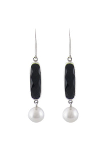 Black Onyx and Silver Pearl Earrings