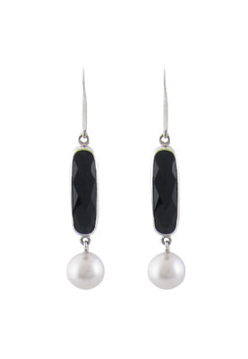 Black Onyx and Silver Pearl Earrings